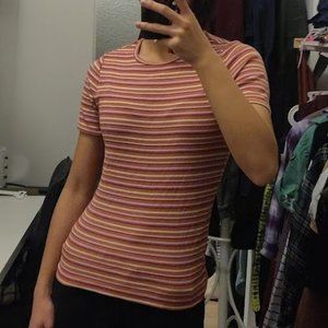 Free Assembly Red and Orange Striped T-Shirt, Size M